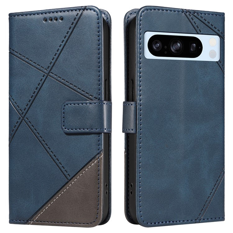 For Google Pixel 8 Pro Case Lines Pattern PU Leather Wallet Folio Phone Cover - Blue