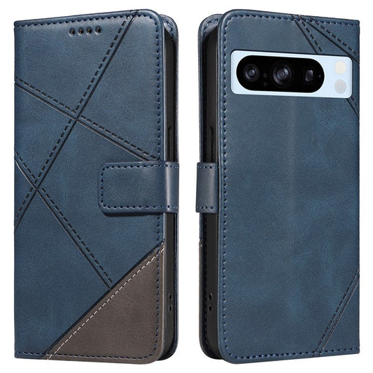For Google Pixel 8 Pro Case Lines Pattern PU Leather Wallet Folio Phone Cover - Blue