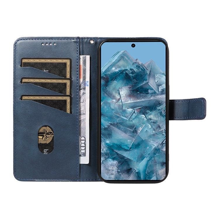 For Google Pixel 8 Pro Case Lines Pattern PU Leather Wallet Folio Phone Cover - Blue