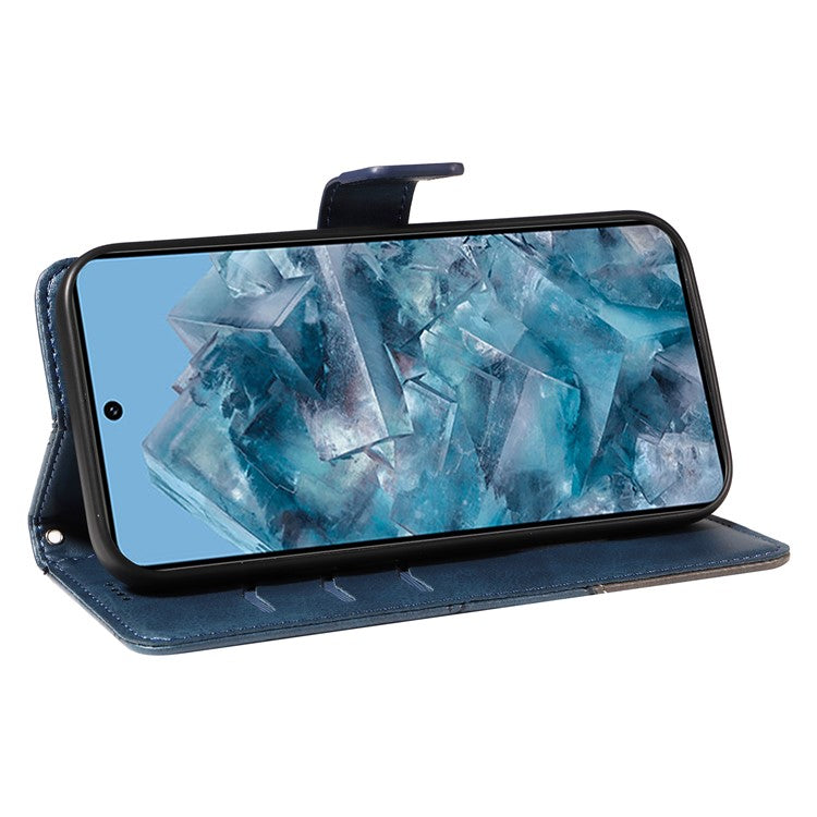 For Google Pixel 8 Pro Case Lines Pattern PU Leather Wallet Folio Phone Cover - Blue