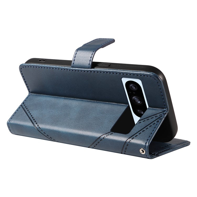 For Google Pixel 8 Pro Case Lines Pattern PU Leather Wallet Folio Phone Cover - Blue