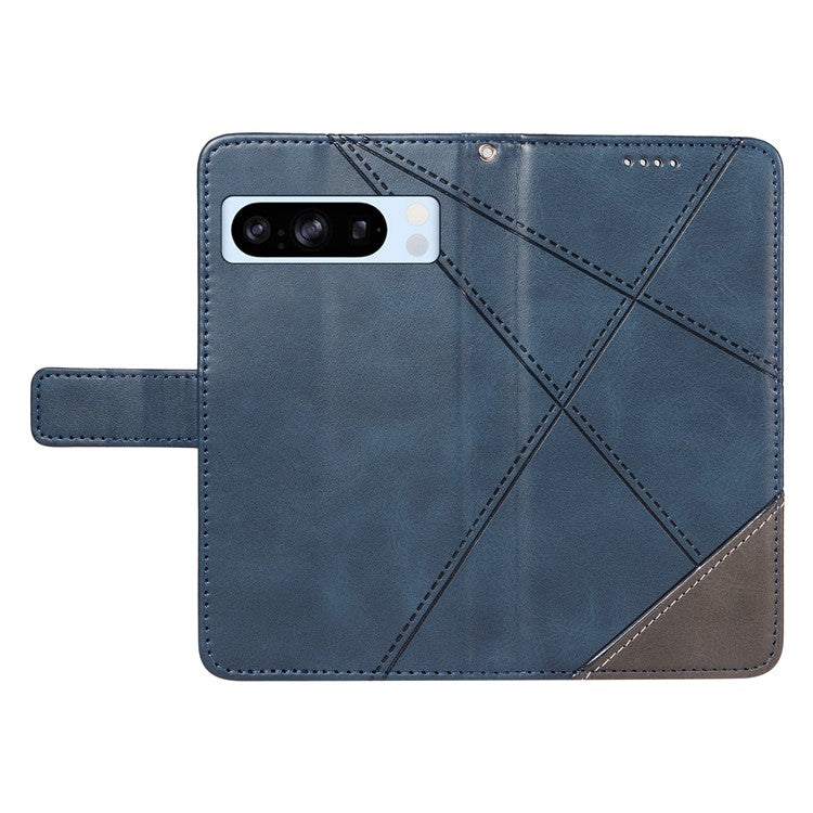 For Google Pixel 8 Pro Case Lines Pattern PU Leather Wallet Folio Phone Cover - Blue