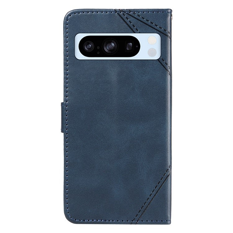 For Google Pixel 8 Pro Case Lines Pattern PU Leather Wallet Folio Phone Cover - Blue