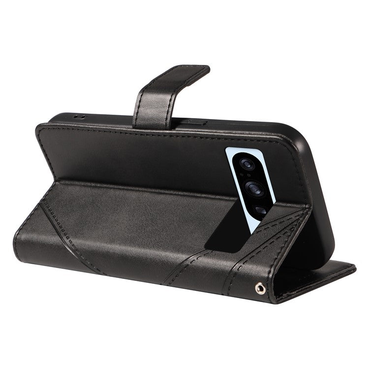 For Google Pixel 8 Pro Case Lines Pattern PU Leather Wallet Folio Phone Cover - Black