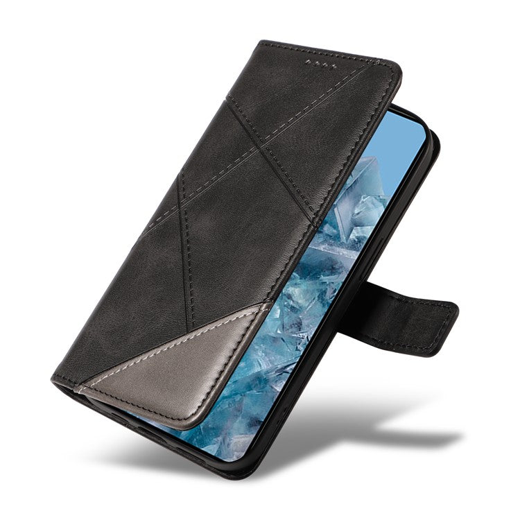 For Google Pixel 8 Pro Case Lines Pattern PU Leather Wallet Folio Phone Cover - Black