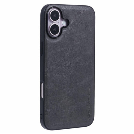 X-LEVEL Bojue-3 Series For iPhone 16 Plus Case Leather Coated PC+TPU Hybrid Protective Cover - Grey