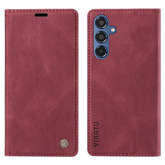 YIKATU YK-004 For Samsung Galaxy M35 5G Case Wallet Leather Phone Cover Strong Magnetic Closure - Wine Red