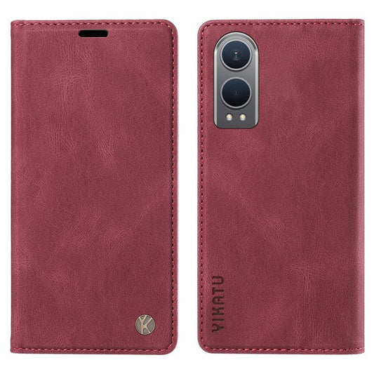 YIKATU YK-004 For OnePlus Nord CE4 Lite 5G / Oppo K12x 5G (China) Case Leather Phone Cover Wallet with Card Holder - Wine Red