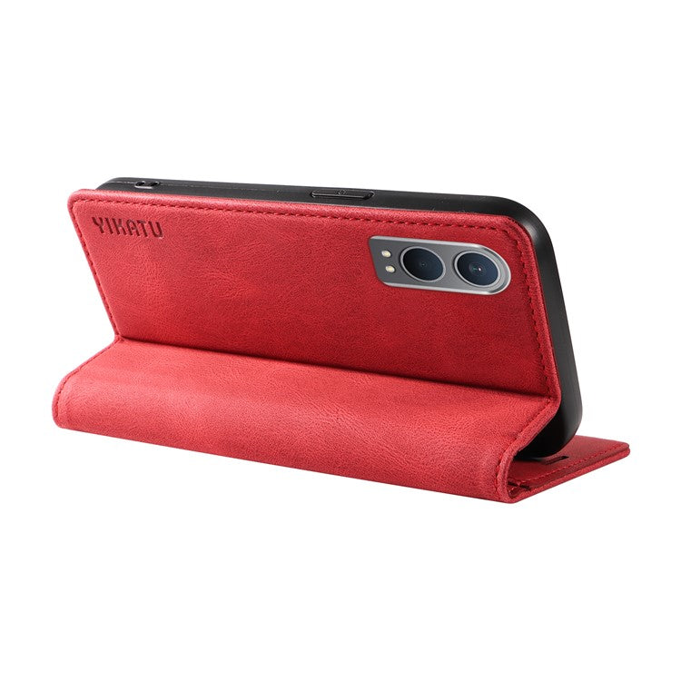 YIKATU YK-004 For OnePlus Nord CE4 Lite 5G / Oppo K12x 5G (China) Case Leather Phone Cover Wallet with Card Holder - Red