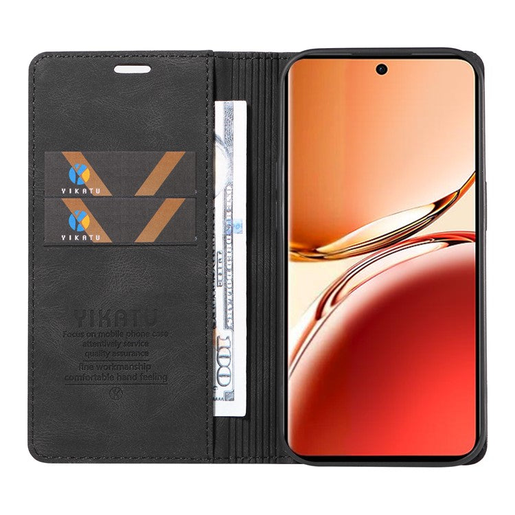 YIKATU YK-004 For Oppo Reno12 F 4G Case Leather Magnetic Auto-Absorbed Phone Cover Skin-Touch - Black