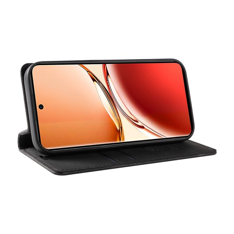 YIKATU YK-004 For Oppo Reno12 F 4G Case Leather Magnetic Auto-Absorbed Phone Cover Skin-Touch - Black