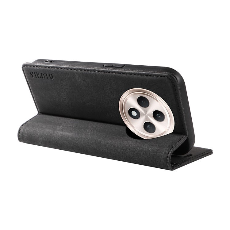 YIKATU YK-004 For Oppo Reno12 F 4G Case Leather Magnetic Auto-Absorbed Phone Cover Skin-Touch - Black
