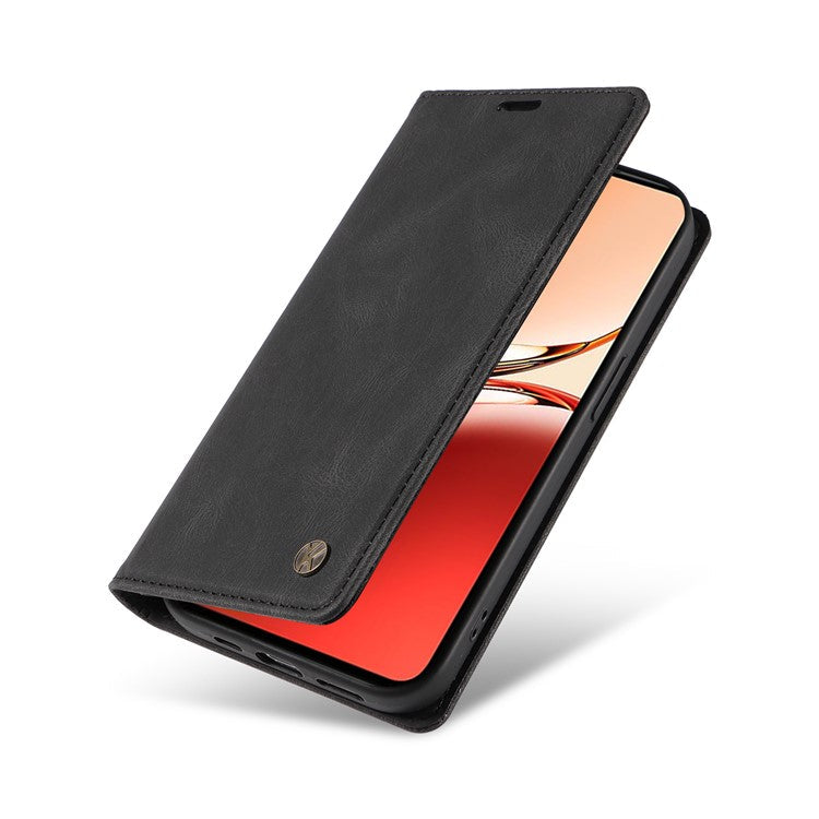 YIKATU YK-004 For Oppo Reno12 F 4G Case Leather Magnetic Auto-Absorbed Phone Cover Skin-Touch - Black
