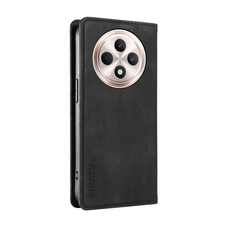YIKATU YK-004 For Oppo Reno12 F 4G Case Leather Magnetic Auto-Absorbed Phone Cover Skin-Touch - Black