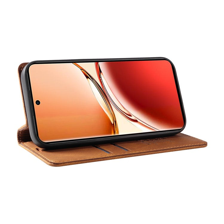 YIKATU YK-004 For Oppo Reno12 F 4G Case Leather Magnetic Auto-absorbed Phone Cover Skin-touch - Brown