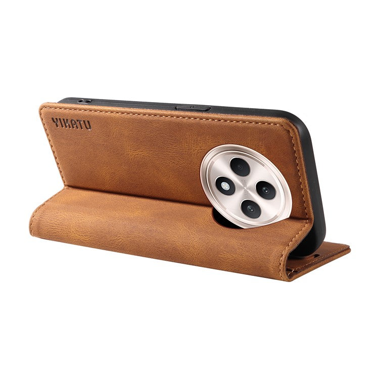 YIKATU YK-004 For Oppo Reno12 F 4G Case Leather Magnetic Auto-absorbed Phone Cover Skin-touch - Brown