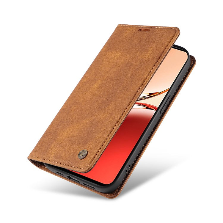 YIKATU YK-004 For Oppo Reno12 F 4G Case Leather Magnetic Auto-absorbed Phone Cover Skin-touch - Brown