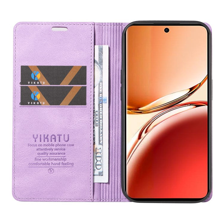 YIKATU YK-004 For Oppo Reno12 F 4G Case Leather Magnetic Auto-absorbed Phone Cover Skin-touch - Purple