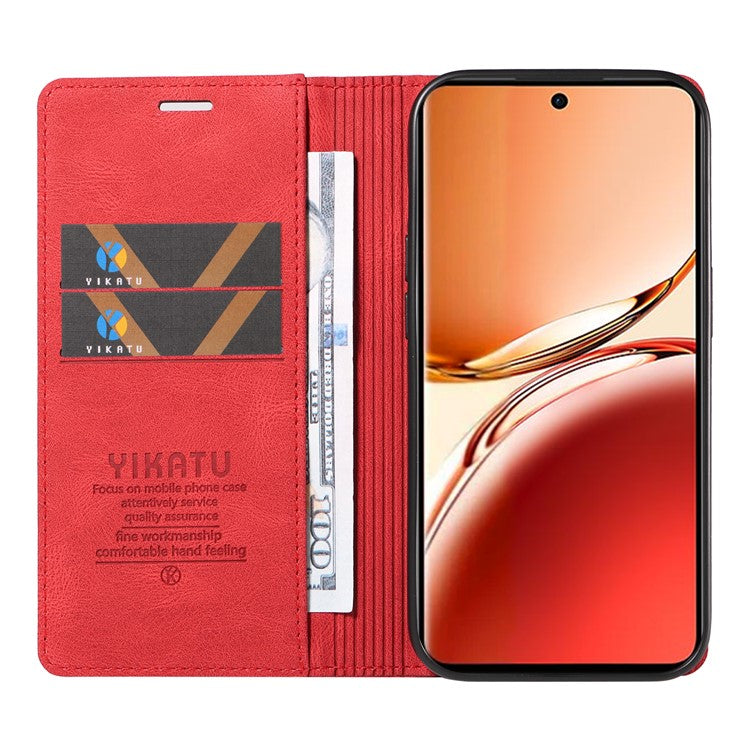 YIKATU YK-004 For Oppo Reno12 F 4G Case Leather Magnetic Auto-absorbed Phone Cover Skin-touch - Red