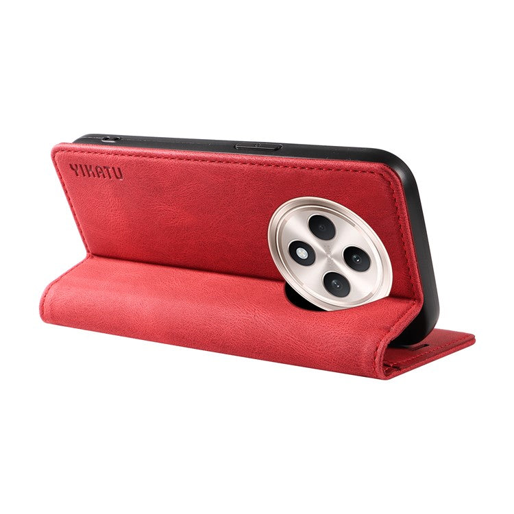 YIKATU YK-004 For Oppo Reno12 F 4G Case Leather Magnetic Auto-absorbed Phone Cover Skin-touch - Red
