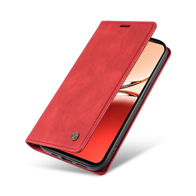 YIKATU YK-004 For Oppo Reno12 F 4G Case Leather Magnetic Auto-absorbed Phone Cover Skin-touch - Red