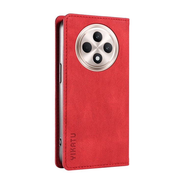 YIKATU YK-004 For Oppo Reno12 F 4G Case Leather Magnetic Auto-absorbed Phone Cover Skin-touch - Red