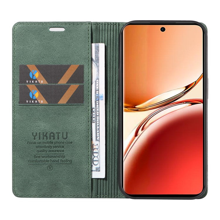 YIKATU YK-004 For Oppo Reno12 F 4G Case Leather Magnetic Auto-absorbed Phone Cover Skin-touch - Green