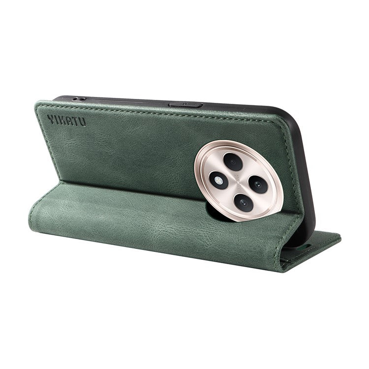 YIKATU YK-004 For Oppo Reno12 F 4G Case Leather Magnetic Auto-absorbed Phone Cover Skin-touch - Green
