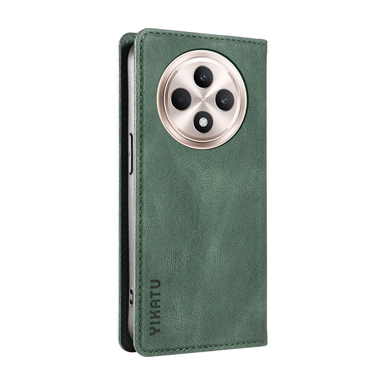 YIKATU YK-004 For Oppo Reno12 F 4G Case Leather Magnetic Auto-absorbed Phone Cover Skin-touch - Green