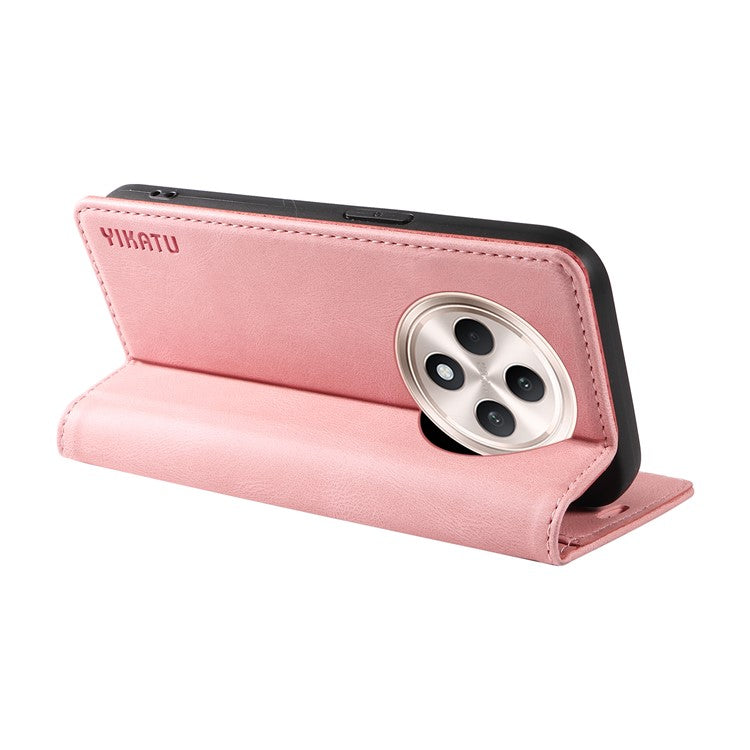 YIKATU YK-004 For Oppo Reno12 F 4G Case Leather Magnetic Auto-absorbed Phone Cover Skin-touch - Pink