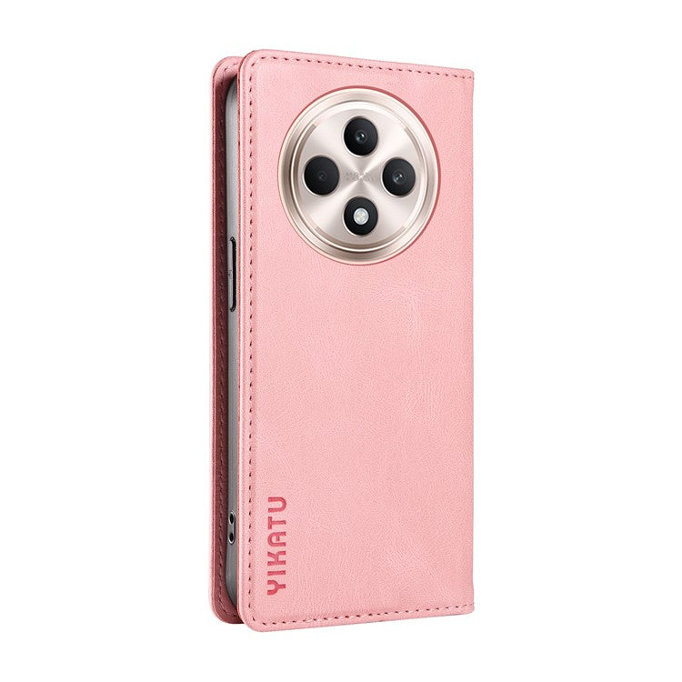 YIKATU YK-004 For Oppo Reno12 F 4G Case Leather Magnetic Auto-absorbed Phone Cover Skin-touch - Pink