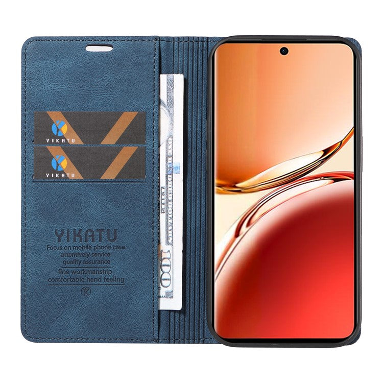 YIKATU YK-004 For Oppo Reno12 F 4G Case Leather Magnetic Auto-absorbed Phone Cover Skin-touch - Blue