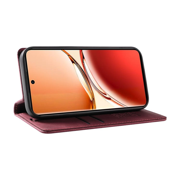 YIKATU YK-004 For Oppo Reno12 F 4G Case Leather Magnetic Auto-absorbed Phone Cover Skin-touch - Wine Red