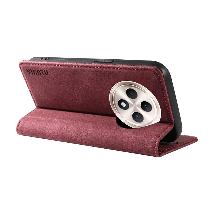 YIKATU YK-004 For Oppo Reno12 F 4G Case Leather Magnetic Auto-absorbed Phone Cover Skin-touch - Wine Red