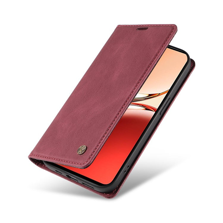 YIKATU YK-004 For Oppo Reno12 F 4G Case Leather Magnetic Auto-absorbed Phone Cover Skin-touch - Wine Red