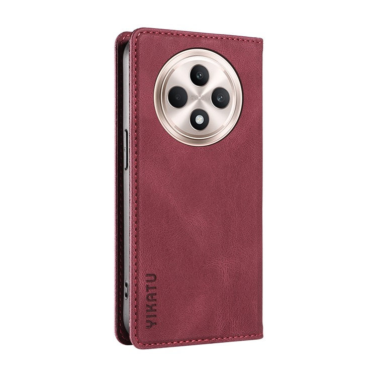 YIKATU YK-004 For Oppo Reno12 F 4G Case Leather Magnetic Auto-absorbed Phone Cover Skin-touch - Wine Red