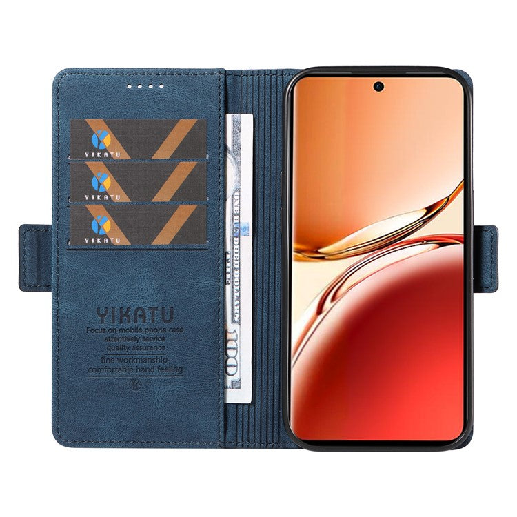 YIKATU YK-005 For Oppo Reno12 F 4G Case PU Leather Skin-Touch Phone Cover Folding Stand - Blue