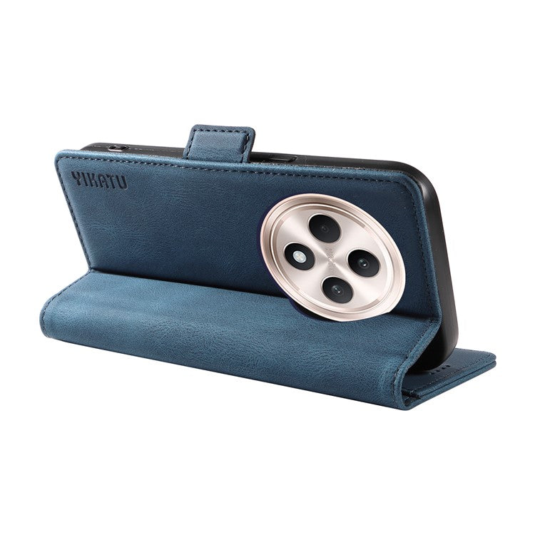 YIKATU YK-005 For Oppo Reno12 F 4G Case PU Leather Skin-Touch Phone Cover Folding Stand - Blue