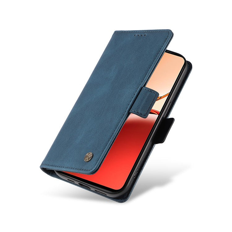 YIKATU YK-005 For Oppo Reno12 F 4G Case PU Leather Skin-Touch Phone Cover Folding Stand - Blue