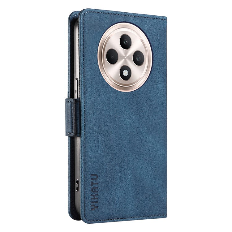 YIKATU YK-005 For Oppo Reno12 F 4G Case PU Leather Skin-Touch Phone Cover Folding Stand - Blue