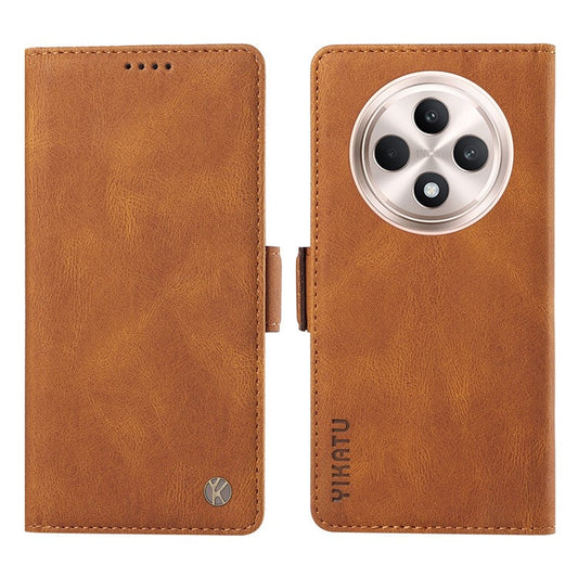 YIKATU YK-005 For Oppo Reno12 F 4G Case PU Leather Skin-touch Phone Cover Folding Stand - Brown
