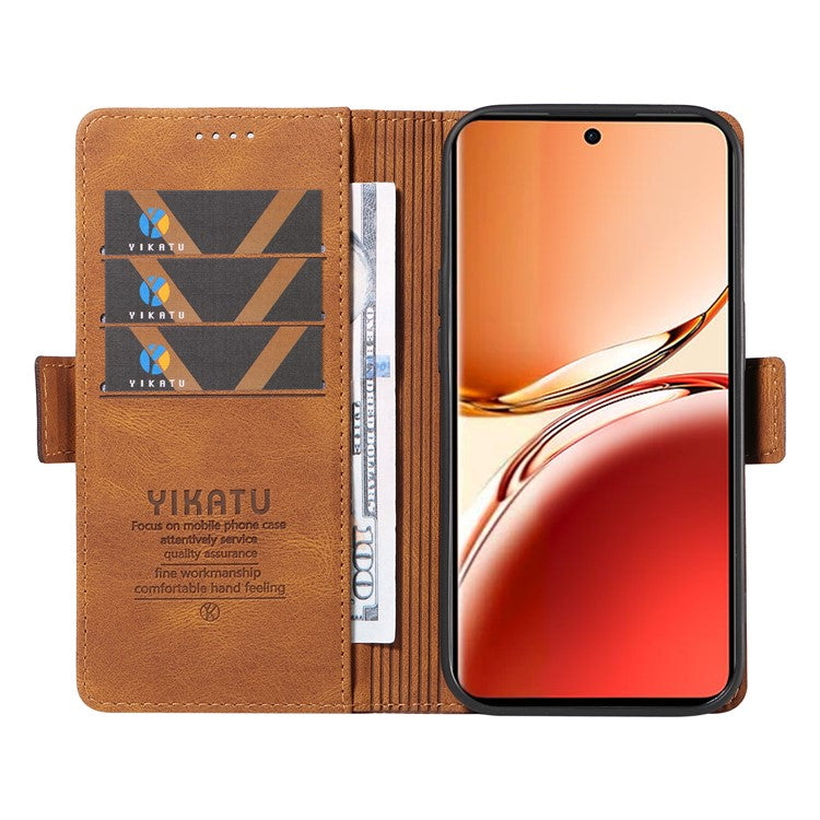 YIKATU YK-005 For Oppo Reno12 F 4G Case PU Leather Skin-touch Phone Cover Folding Stand - Brown