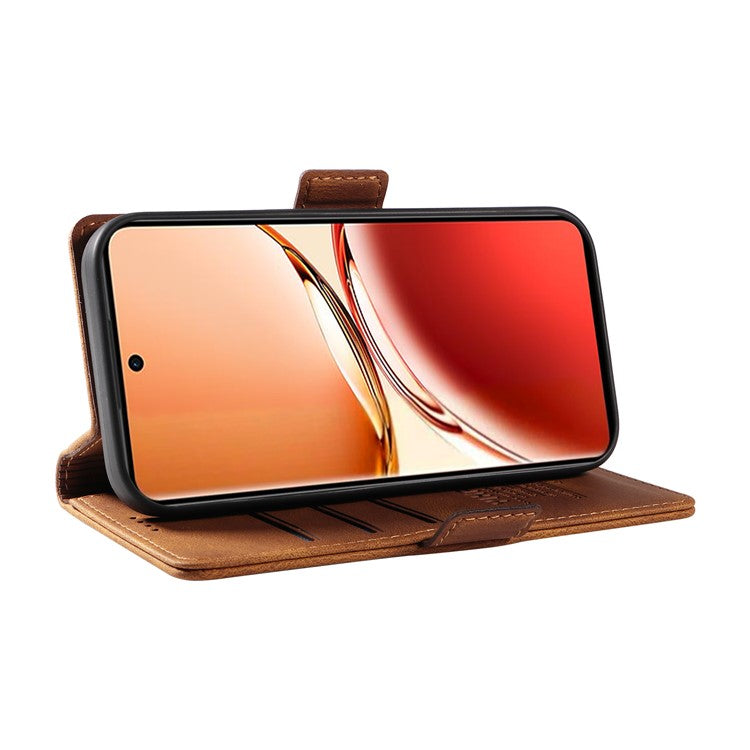 YIKATU YK-005 For Oppo Reno12 F 4G Case PU Leather Skin-touch Phone Cover Folding Stand - Brown