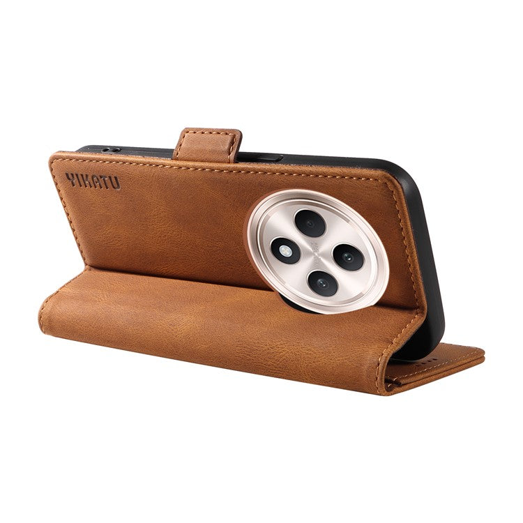 YIKATU YK-005 For Oppo Reno12 F 4G Case PU Leather Skin-touch Phone Cover Folding Stand - Brown