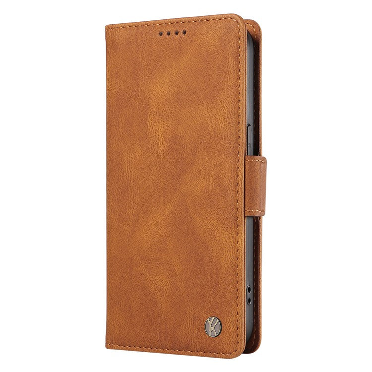 YIKATU YK-005 For Oppo Reno12 F 4G Case PU Leather Skin-touch Phone Cover Folding Stand - Brown