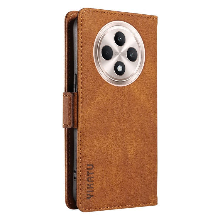YIKATU YK-005 For Oppo Reno12 F 4G Case PU Leather Skin-touch Phone Cover Folding Stand - Brown
