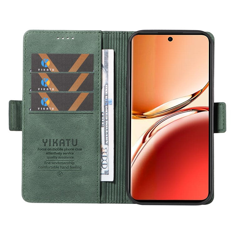 YIKATU YK-005 For Oppo Reno12 F 4G Case PU Leather Skin-touch Phone Cover Folding Stand - Green