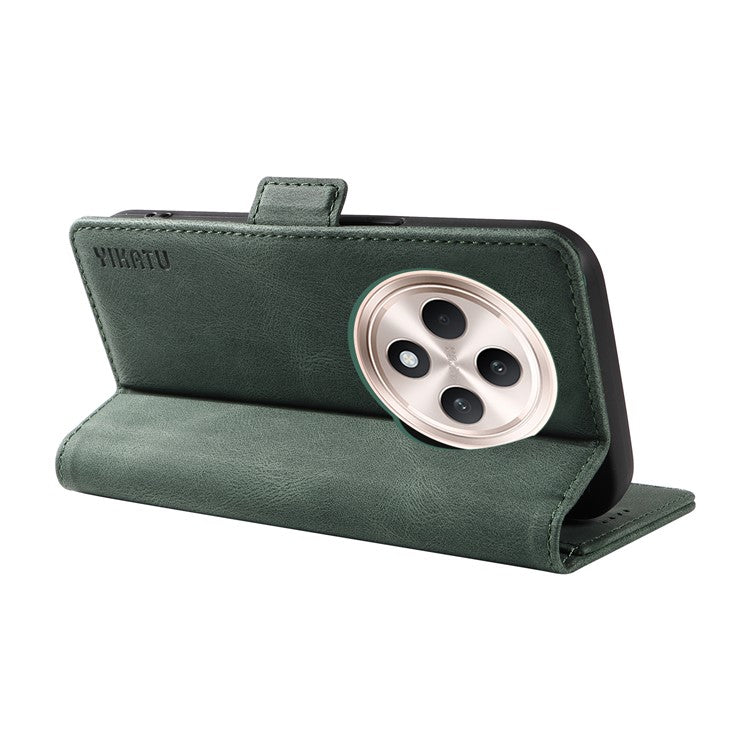 YIKATU YK-005 For Oppo Reno12 F 4G Case PU Leather Skin-touch Phone Cover Folding Stand - Green