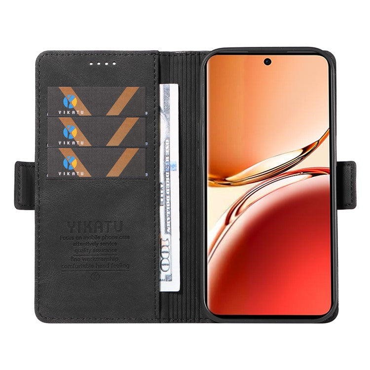 YIKATU YK-005 For Oppo Reno12 F 4G Case PU Leather Skin-touch Phone Cover Folding Stand - Black