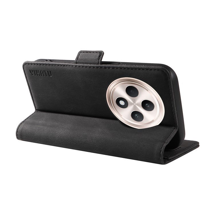 YIKATU YK-005 For Oppo Reno12 F 4G Case PU Leather Skin-touch Phone Cover Folding Stand - Black